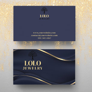Luxury Sapphire Blue with Gold Jewellery Business Card