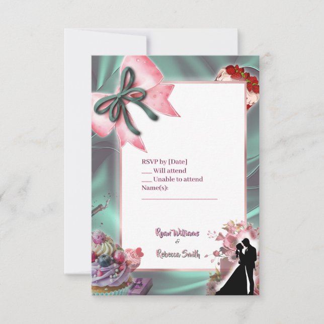 Luxury Satin Bow Wedding RSVP Card (Front)