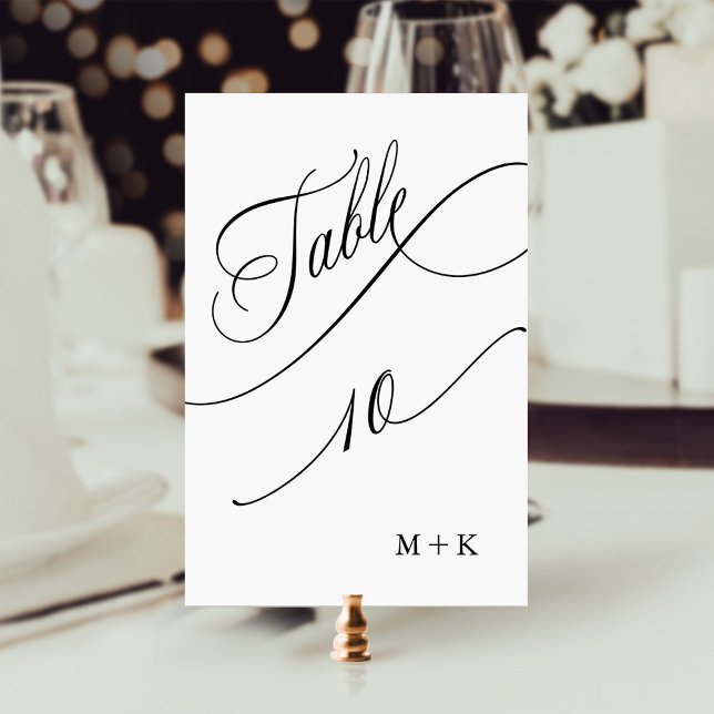 Luxury Script Black and White Wedding Number 10, Table Number (Creator Uploaded)