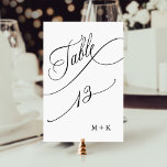 Luxury Script Black and White Wedding Number 13, Table Number<br><div class="desc">Table 13. Please check all available numbers. | Luxury and elegant swirly calligraphy wedding table number with your initials.  For more advanced customisation of this design,  please click the BLUE DESIGN TOOL BUTTON above!</div>
