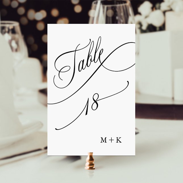 Luxury Script Black and White Wedding Number 18, Table Number (Creator Uploaded)