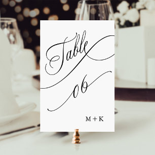 Luxury Script Black and White Wedding Number 6, Table Number