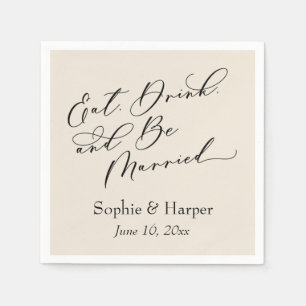 Luxury Script Eat Drink and Be Married Cream Napkin