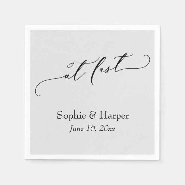 Luxury Script Font Simple Typography At Last Grey Napkin (Front)