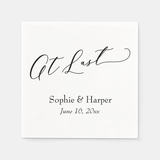 Luxury Script Font Simple Typography At Last Napkin (Front)