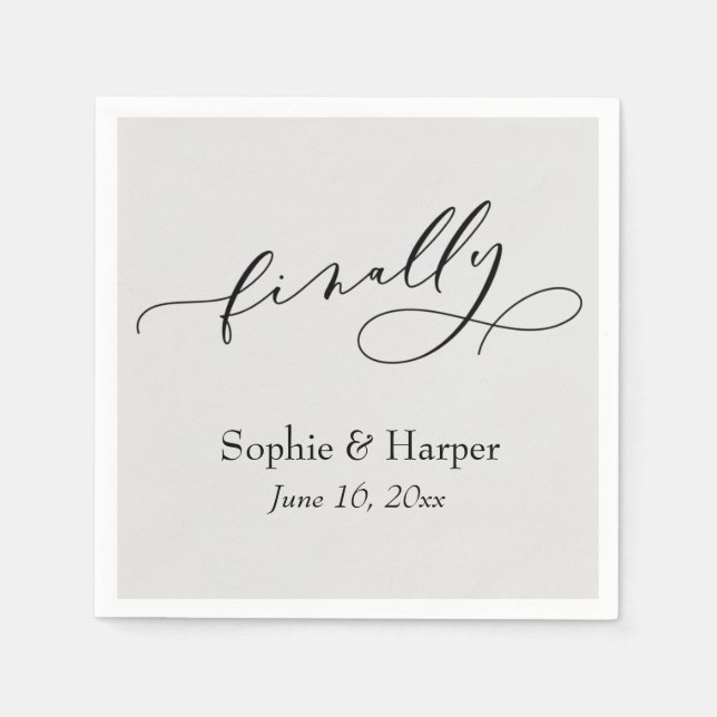 Luxury Script Font Simple Typography Finally Grey Napkin (Front)