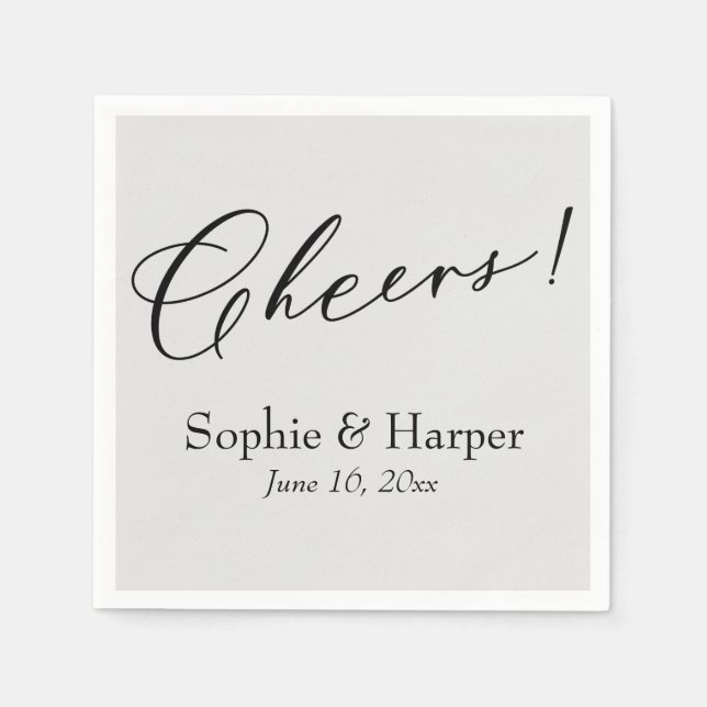Luxury Script Simple Typography Cheers! Grey Napkin (Front)
