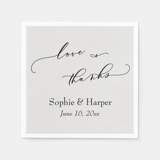 Luxury Script Simple Typography Love & Thanks Grey Napkin (Front)