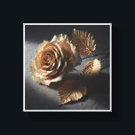 Luxury Sculpted Golden Rose - Realistic 3D Metalli Canvas Print<br><div class="desc">An exquisite digital artwork featuring a highly detailed, realistic rose sculpted with a shimmering golden metallic finish. Every petal and leaf shows intricate textures and delicate veins, capturing the essence of luxury and eternal beauty. Set against a dark, textured charcoal background, the golden bloom radiates elegance and sophistication. Perfect for...</div>