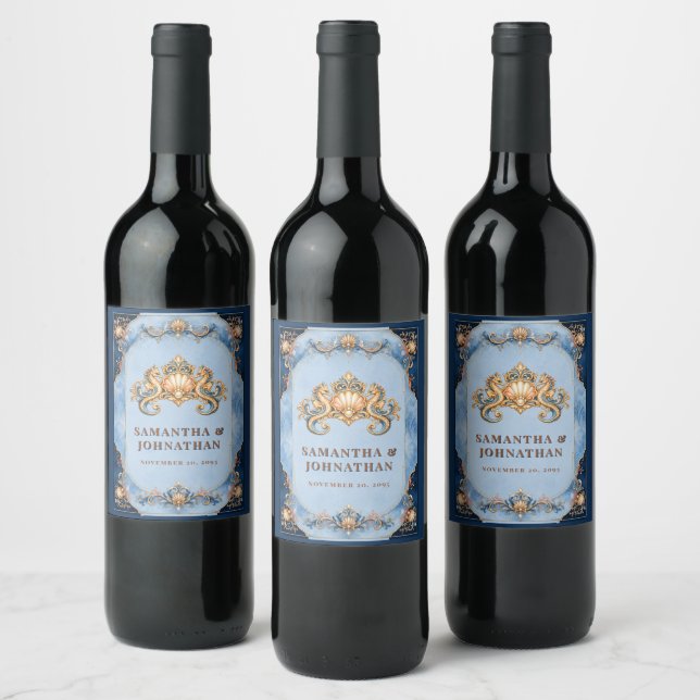 Luxury seahorse beach DIY name chilly bin Wine Label (Bottles)