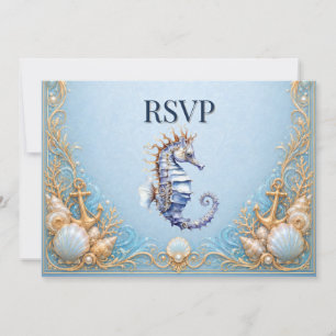 Luxury seahorse beach wedding RSVP anchor starfish Invitation