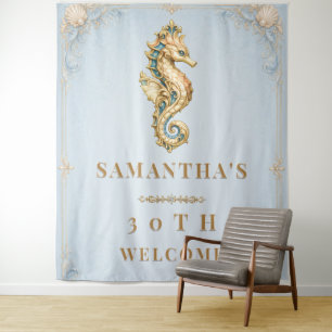 Luxury seahorse vintage beach birthday signage tapestry