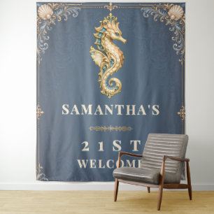Luxury seahorse vintage beach party photo tapestry