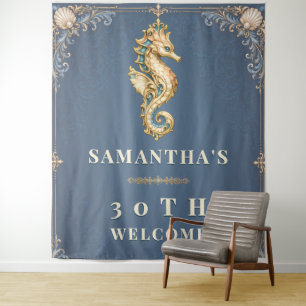 Luxury seahorse vintage blue beach birthday  tapestry