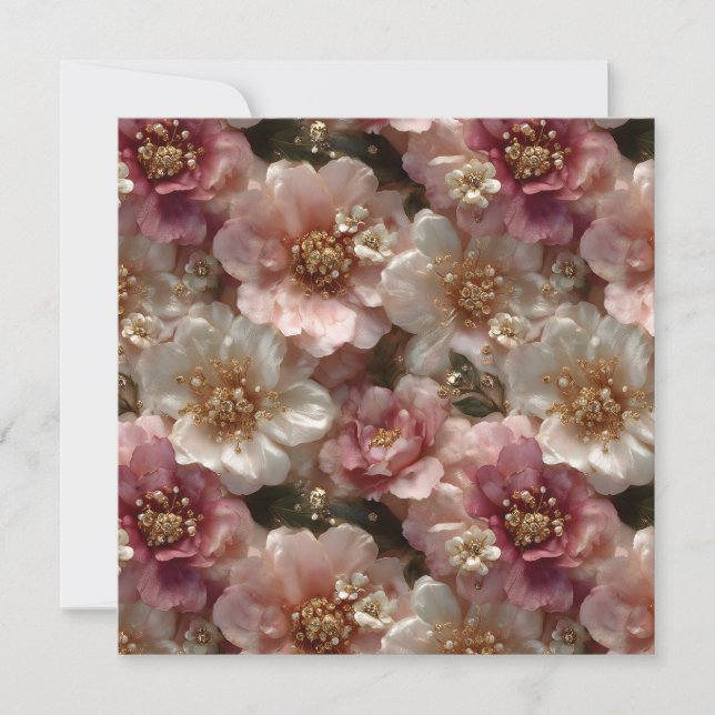 Luxury Seamless Floral Pattern with Gold Pearls  Card (Front)