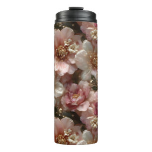 Luxury Seamless Floral Pattern with Gold Pearls  Thermal Tumbler