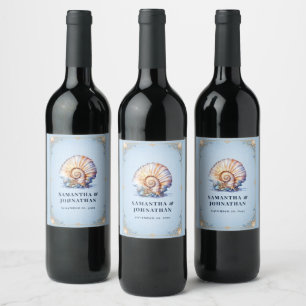 Luxury seashell beach DIY name chilly bin Wine Label