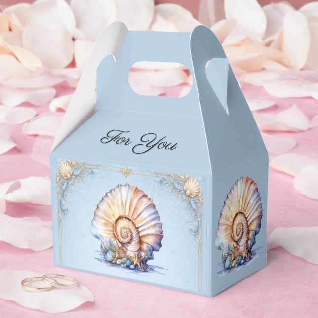 Luxury seashell beach wedding blue ivory favour box (Wedding)