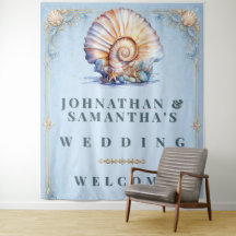 Luxury seashell beach wedding welcome sign