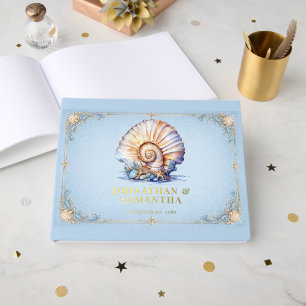 Luxury seashell real gold foil beach wedding guest book
