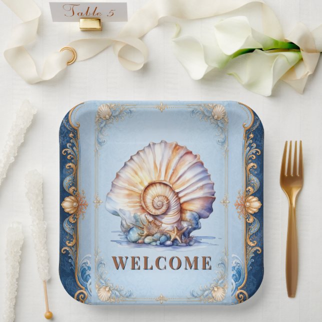 Luxury seashell theme event beach picnic supplies paper plate (Wedding)
