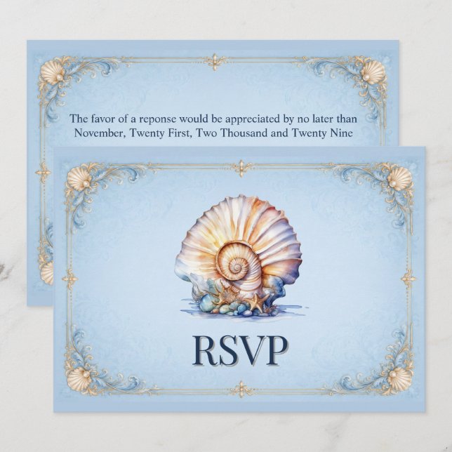 Luxury seashell wedding beach theme conch RSVP Invitation (Front/Back)