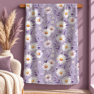Luxury Serene White Daisy Pastel Purple Throw