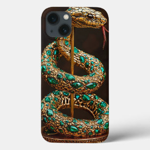 Luxury Serpent Aesthetic Emerald Gemstone Gold  iPhone 13 Case