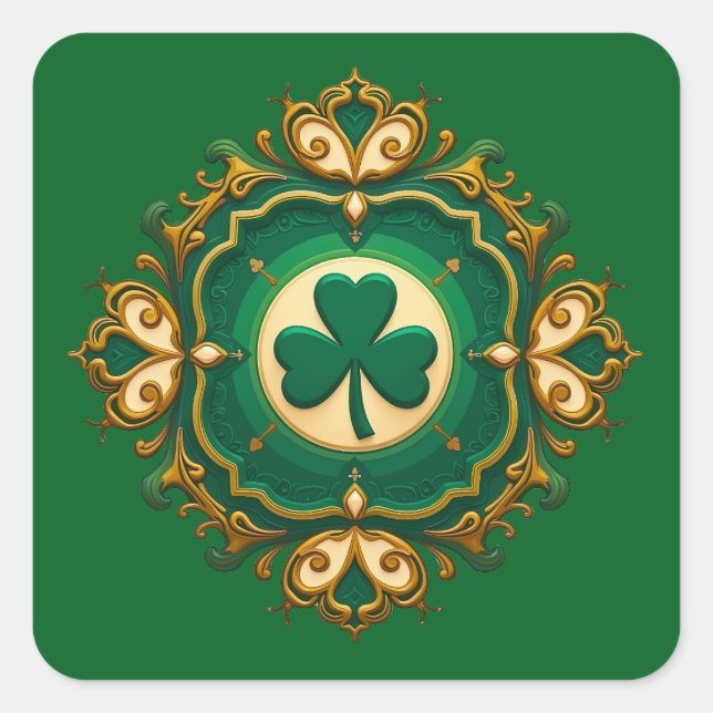 Luxury Shamrock St Patrick’s Day - Autocolante Square Sticker (Front)