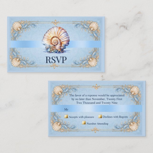 Luxury shell wedding details beach theme rsvp enclosure card (Front/Back)