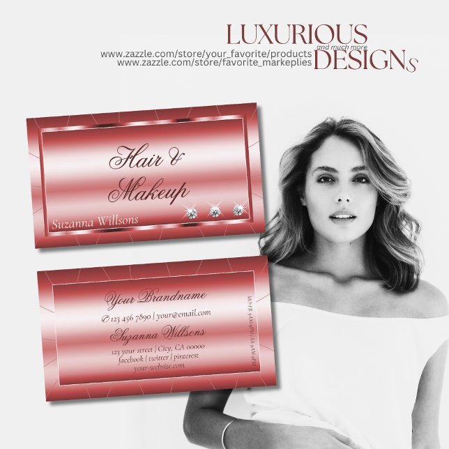 Luxury Shimmery Red with Diamonds Noble and Modern Business Card (Creator Uploaded)