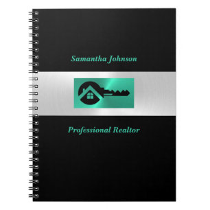 Luxury Shiny Turquoise & Black Key Real Estate  Notebook