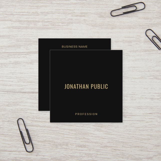 Luxury Silk Paper Elegant Template Black And Gold Square Business Card (Front/Back In Situ)
