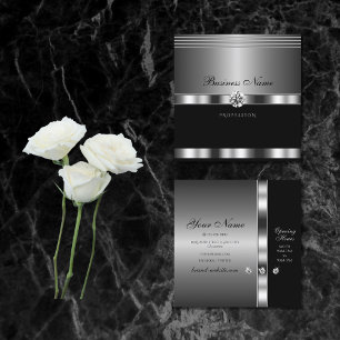 Luxury Silver and Black with Sparkling Diamonds Square Business Card