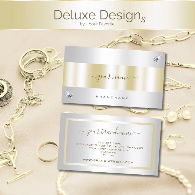 Luxury Silver and Gold with Tiny Diamond Graphic Business Card (Creator Uploaded)