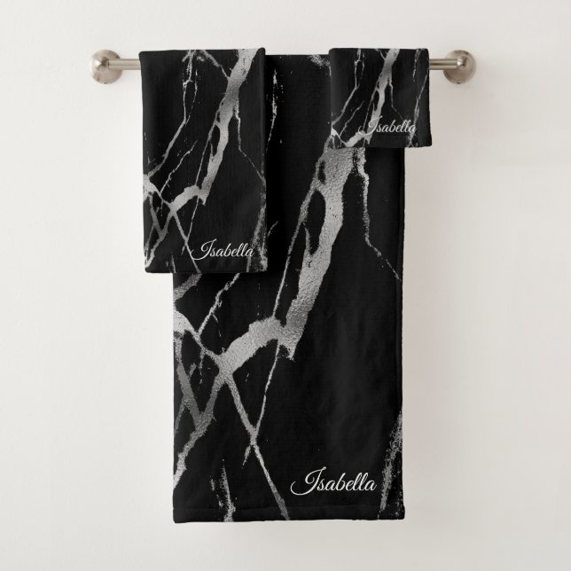 Luxury Silver Black Marble Customise Bath Towel Set (Insitu)