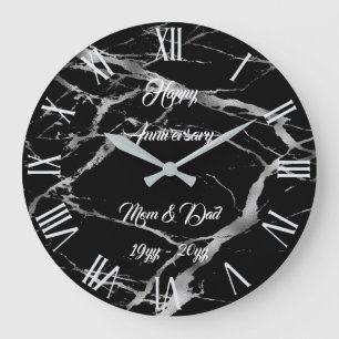 Luxury Silver Black Marble Customise Large Clock