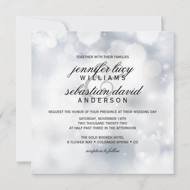 Luxury Silver Bokeh Light Chic Wedding Invitation (Front)