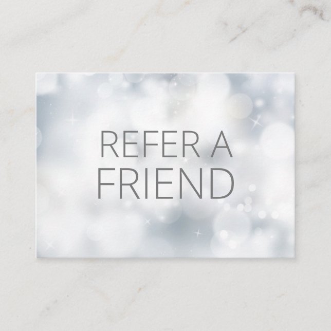 Luxury Silver  Bokeh Salon Spa Customer Referral Card (Front)