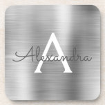 Luxury Silver Brushed Metal Monogram Name Initial Coaster<br><div class="desc">Luxury Silver Foil Brushed Metal Monogram Name and Initial Coaster. The makes the perfect gift for someone looking for a modern monogram Coaster for a party or celebration.</div>