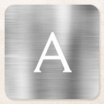 Luxury Silver Brushed Metal Monogram Name Initial Square Paper Coaster<br><div class="desc">Luxury Silver Foil Brushed Metal Monogram Name and Initial Coaster. The makes the perfect gift for someone looking for a modern monogram Coaster for a party or celebration.</div>