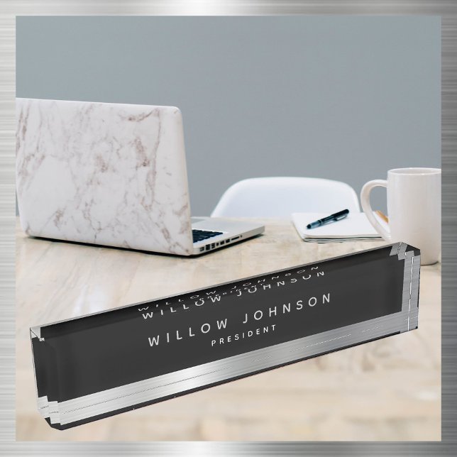 Luxury Silver Classy Executive Business Gift  Nameplate (Luxury Silver Gold Classy Executive Business Gift Desk Name Plate)
