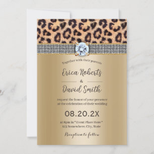 Luxury Silver Diamond Belt Gold & Leopard Wedding Invitation