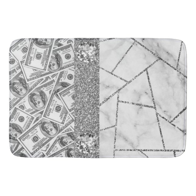 Luxury Silver Dollars Interior Marble Glitter Show Bath Mat (Front)