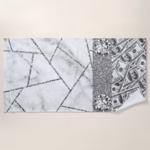 Luxury Silver Dollars Interior Marble Glitter Show Beach Towel