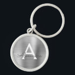 Luxury Silver Faux Stainless Steel Monogram Key Ring<br><div class="desc">Luxury Silver Faux Stainless Steel Metallic Elegant Keychain. These Keychains can be customised to include your initial and first name. These key chains make great birthday,  bridal shower or bachelorette party favours.</div>