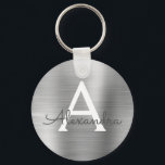 Luxury Silver Faux Stainless Steel Monogram Key Ring<br><div class="desc">Luxury Silver Faux Stainless Steel Metallic Elegant Keychain. These Keychains can be customized to include your initial and first name. These key chains make great birthday,  bridal shower or bachelorette party favors.</div>