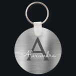 Luxury Silver Faux Stainless Steel Monogram Key Ring<br><div class="desc">Luxury Silver Faux Stainless Steel Metallic Elegant Keychain. These Keychains can be customized to include your initial and first name. These key chains make great birthday,  bridal shower or bachelorette party favors.</div>