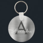 Luxury Silver Faux Stainless Steel Monogram Key Ring<br><div class="desc">Luxury Silver Faux Stainless Steel Metallic Elegant Keychain. These Keychains can be customized to include your initial and first name. These key chains make great birthday,  bridal shower or bachelorette party favors.</div>