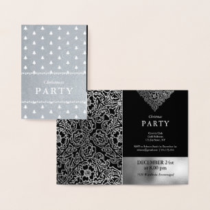 Luxury Silver Foil Black Christmas Party Card